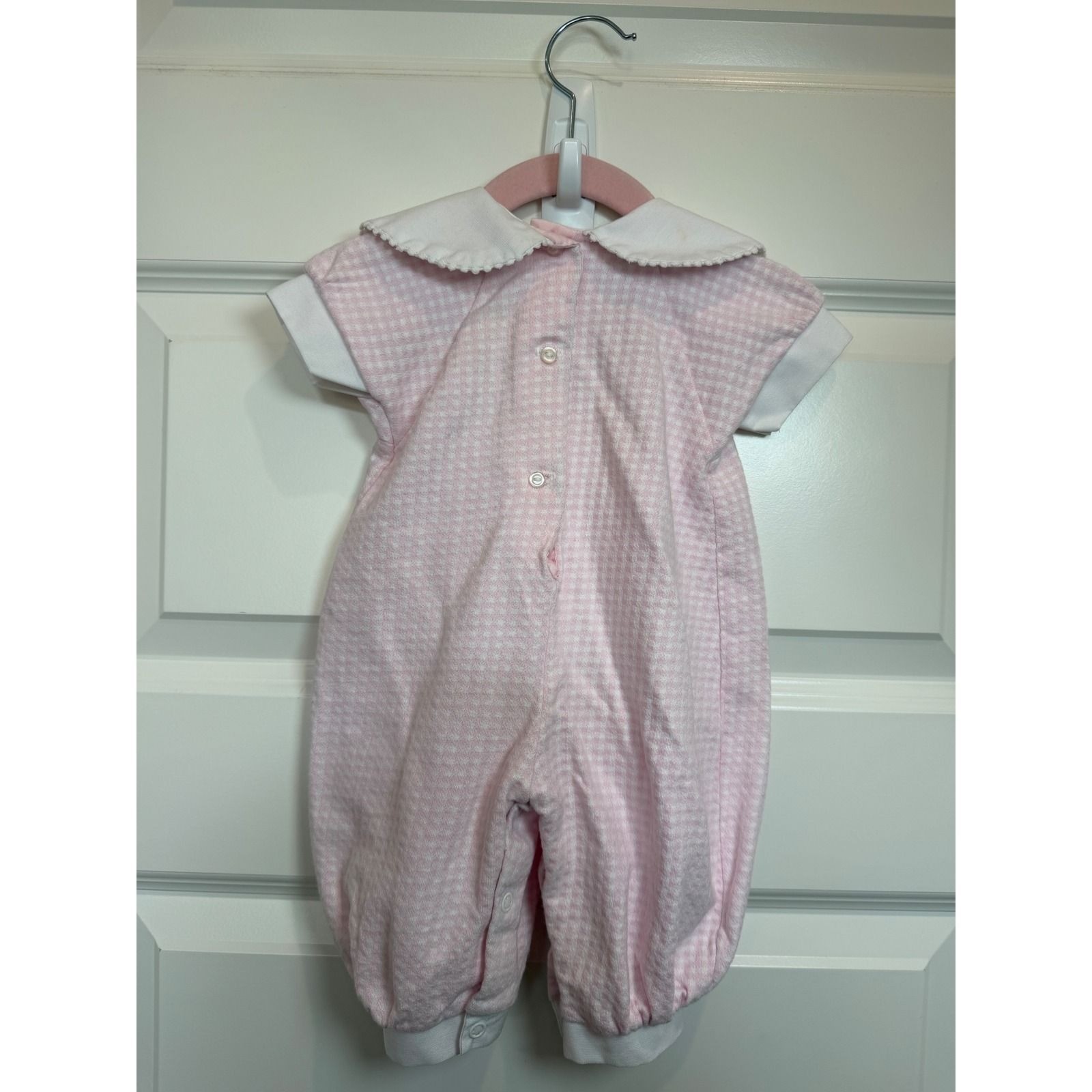 31. Vintage Joli Collection Pink Gingham Bunny Embroidered Bubble Romper 3/6M