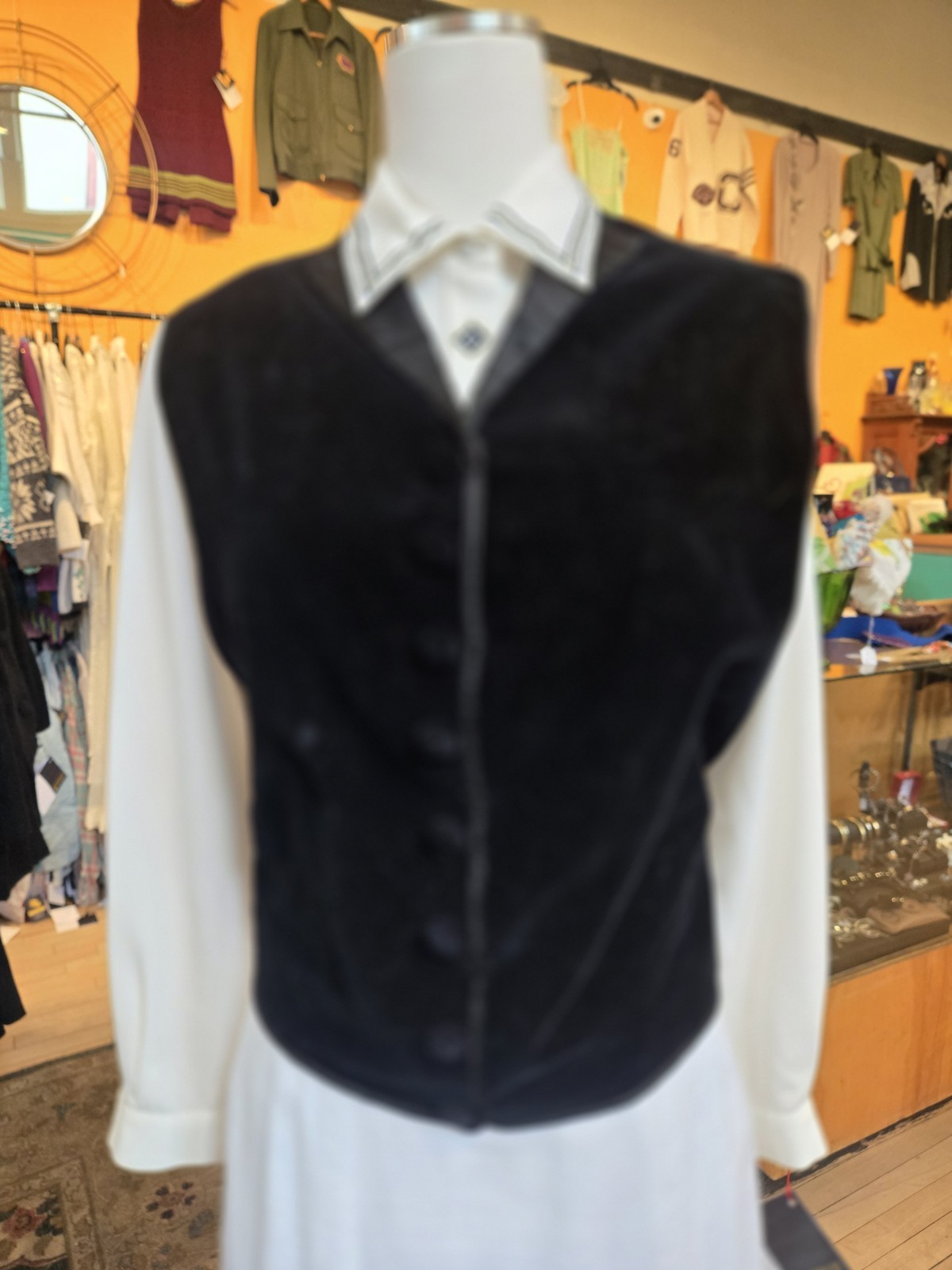 Antique 1800s Authentic Victorian Vest Black Velveteen Waist Coat With Ties