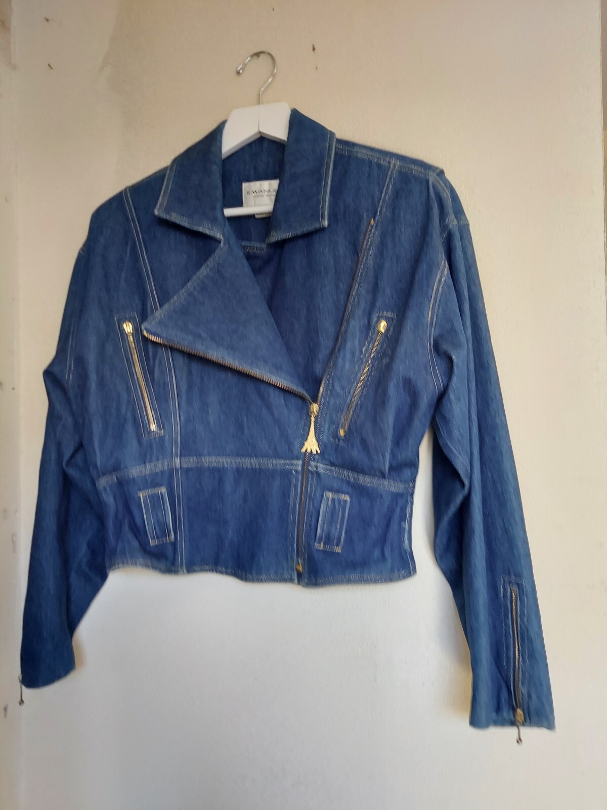 Emanuel Ungaro Vintage Bikers Dennin Jacket Size 8 , Read Description