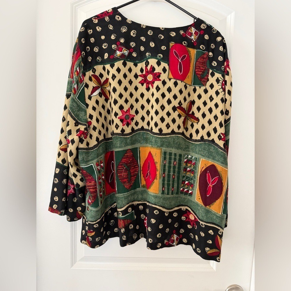 Patch Work Artsy Chic Box&rsquo;s Shape Vintage GOSSIP 22W Button-Up Blouse