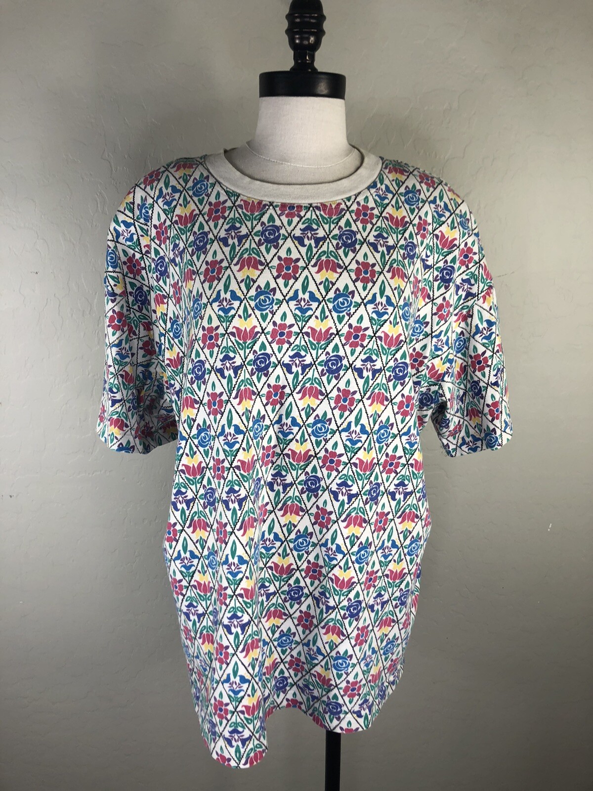 CHEROKEE Womens 2x Vintage Floral Shirt Colorful Made in USA