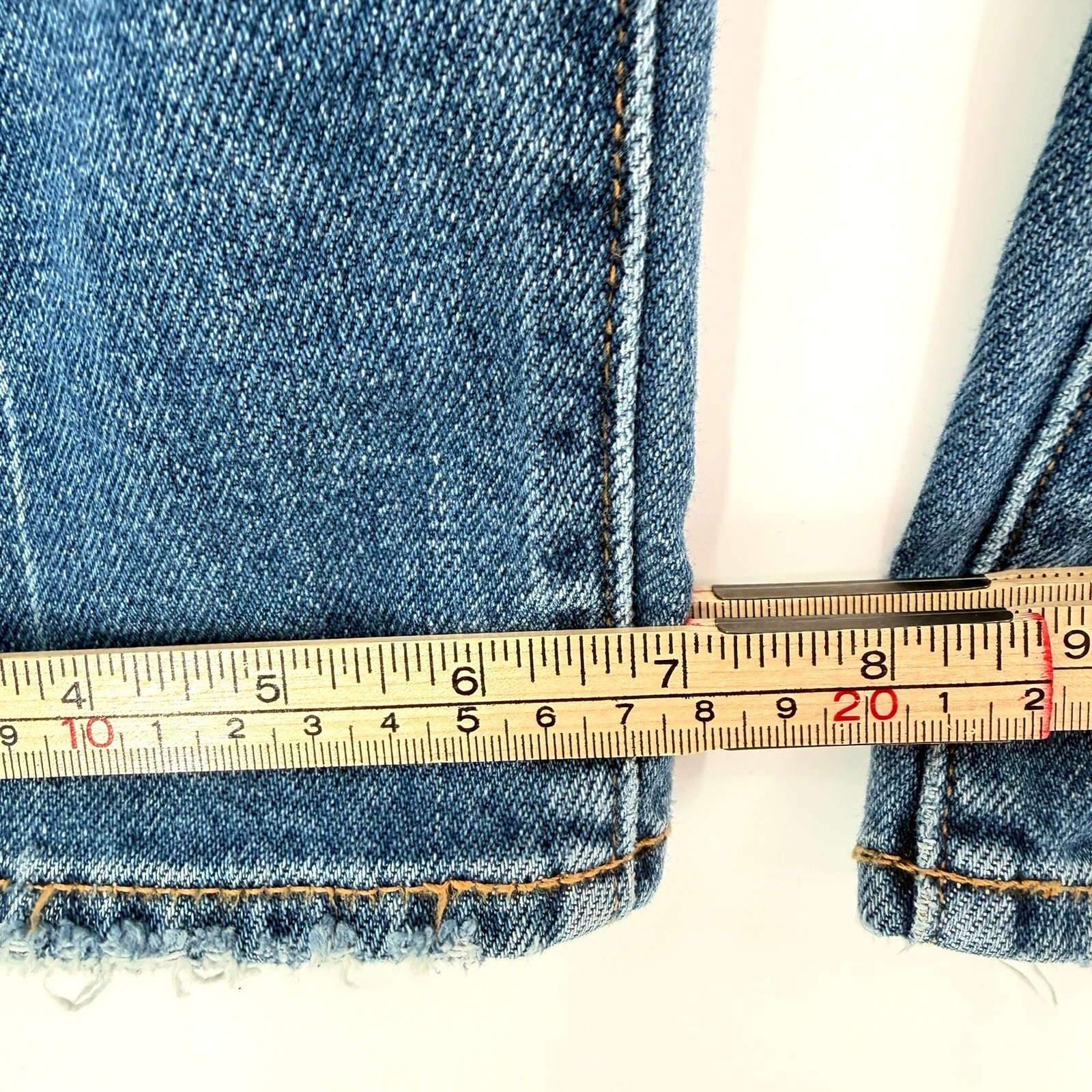 Hatch Maternity Straight Leg Crop Jeans Side Stretch Medium Wash Raw Hem Size 28
