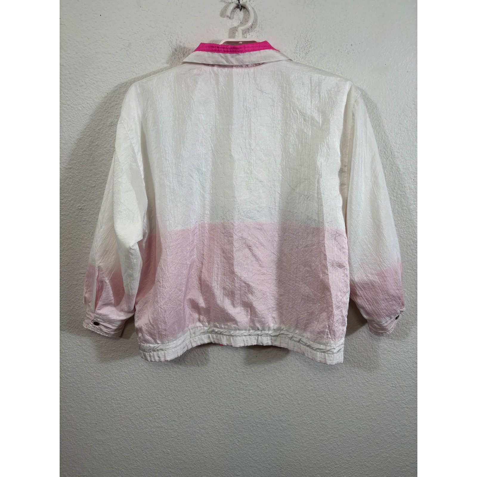 Vintage 80s Reversible Windbreaker Jacket Neon Pink White Geometric Pop Art
