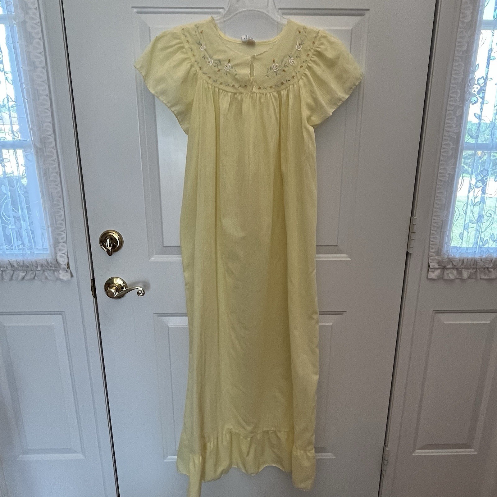 Katz VTG Long Gown Nightgown Nightie Flutter Sleeve Yellow Lightweight Sz Small