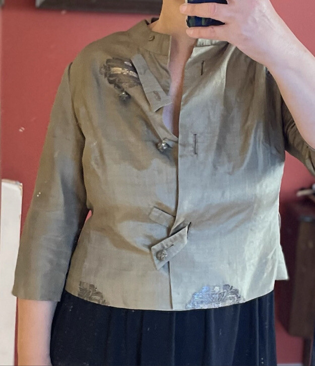 Vintage Silk 50s Cropped Jacket Top 3/4 Sleeve Sz M Or S Asian style