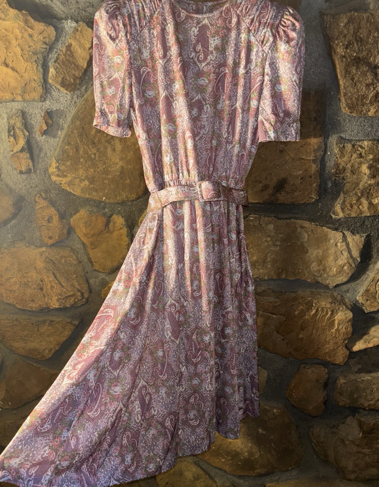 VTG TABBY OF CALIFORNIA Dress Multicolor Floral / Paisley ~ Belt Sz 12P