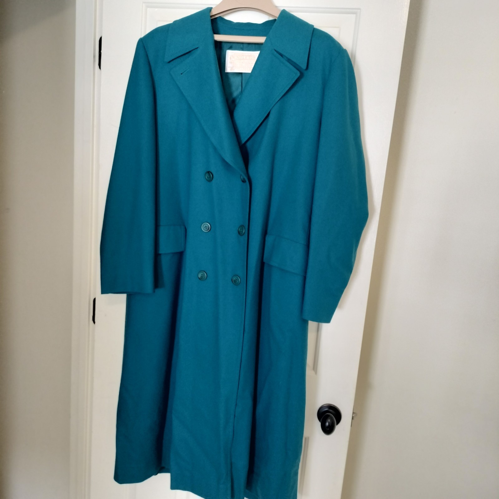 Vintage 1970s Pendleton Virgin Wool Lined Teal Trench Coat Women&rsquo;s 16
