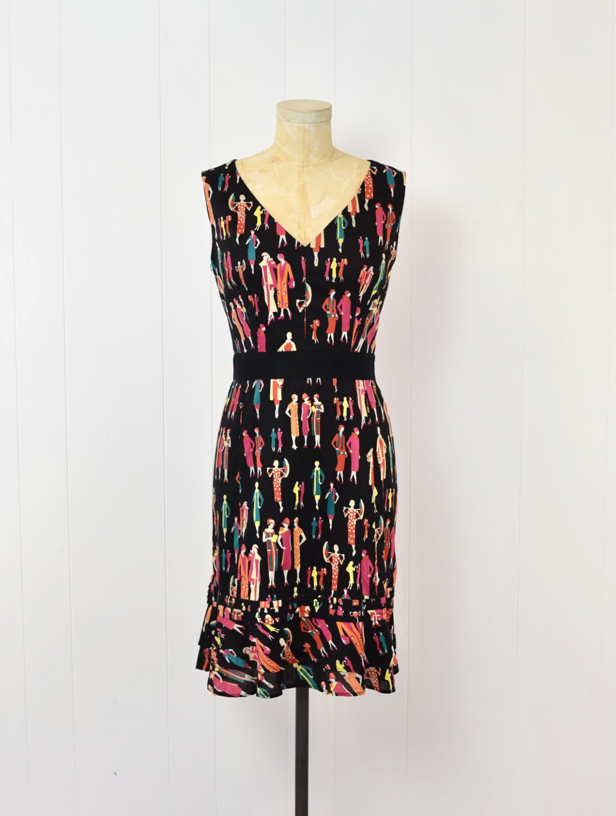 1990s/2000s Y2K Flapper Ladies Art Deco Novelty Print Kay Unger New York Dress