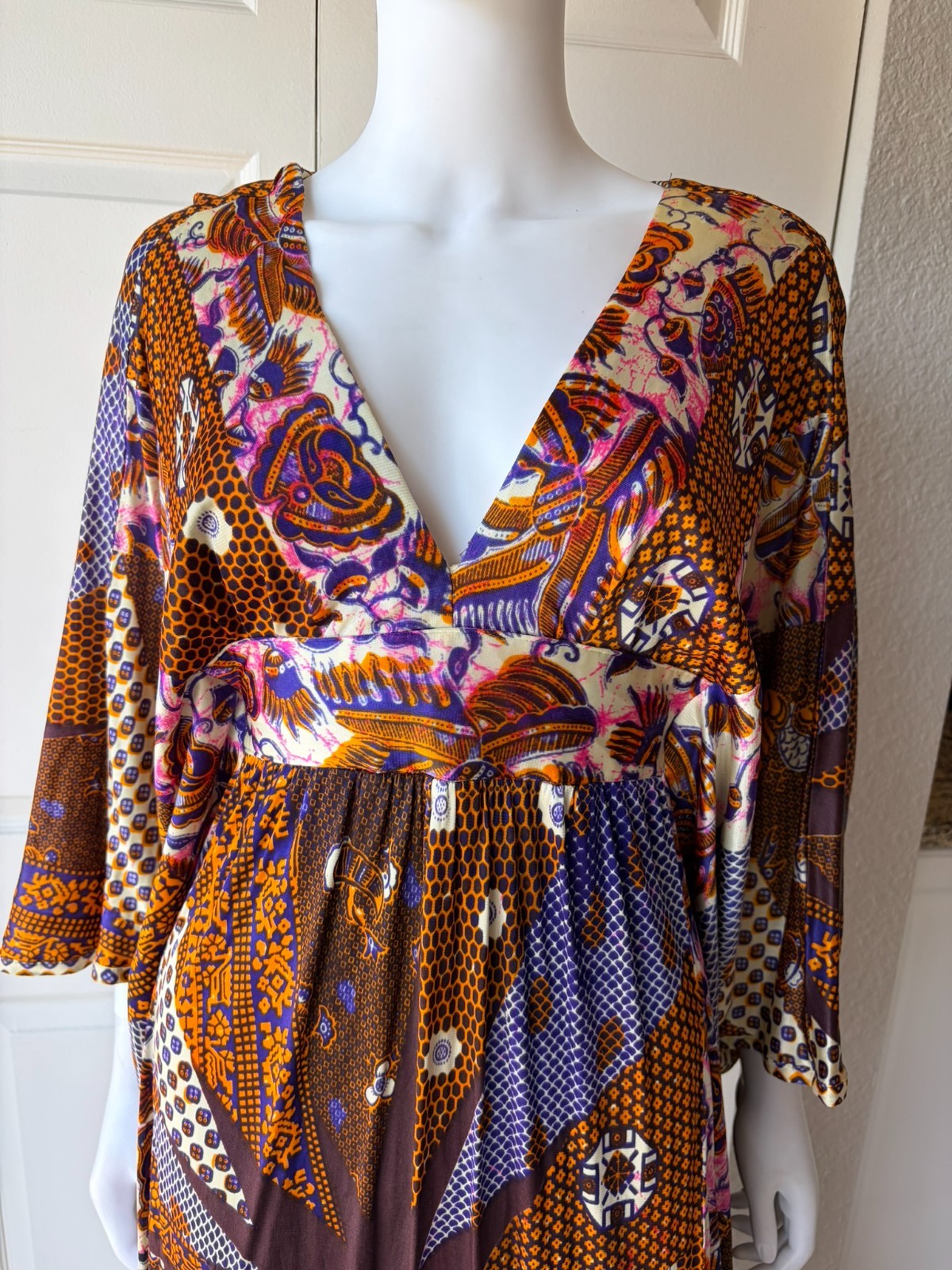 Vintage 70&rsquo;s Colorful Pattern Kaftan Maxi Dress