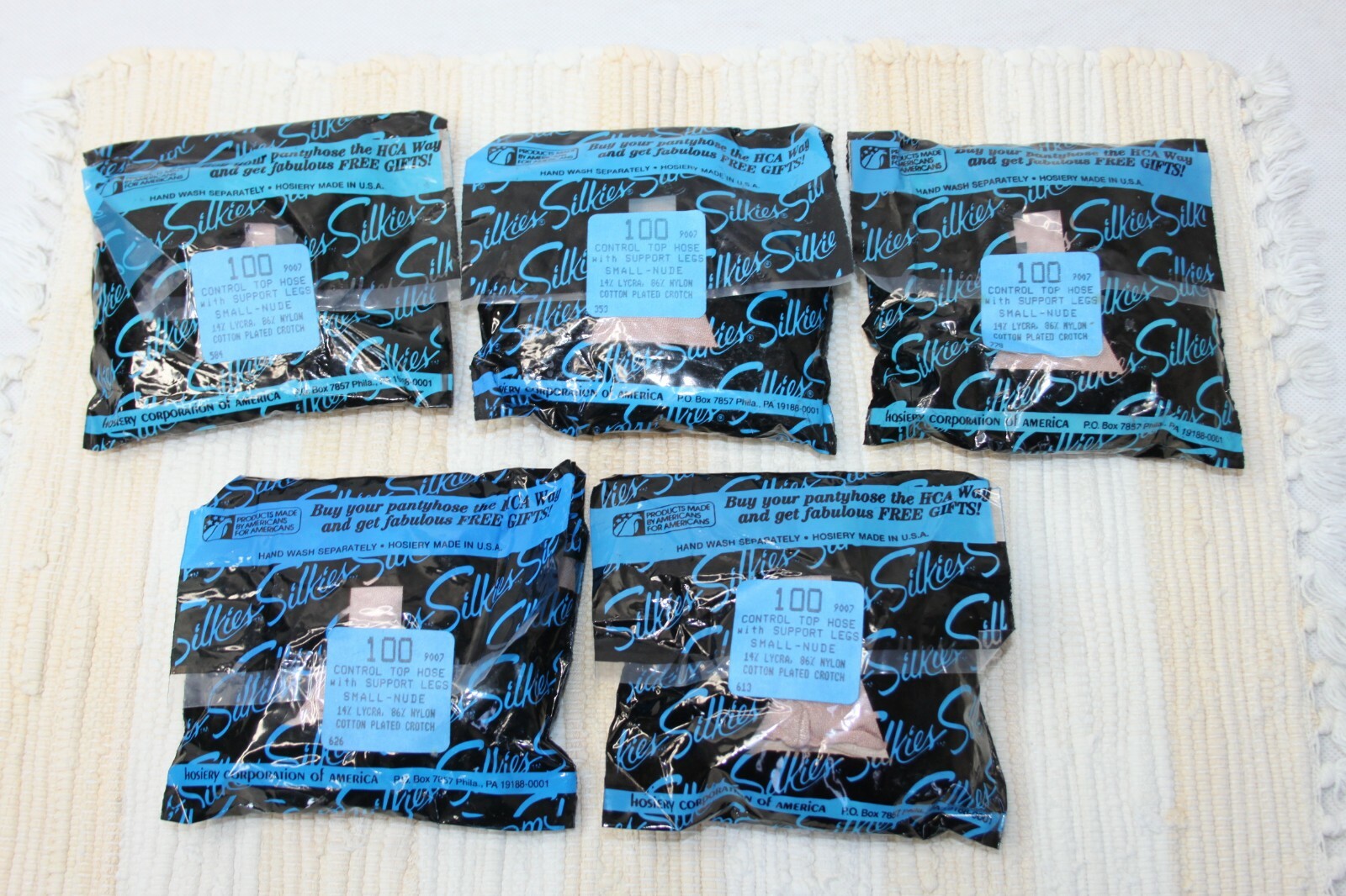 VTG SILKIES CONTROL TOP SUPPORT LEGS NYLONS HOSIERY LOT 5 SMALL NUDE 100 USA NIP