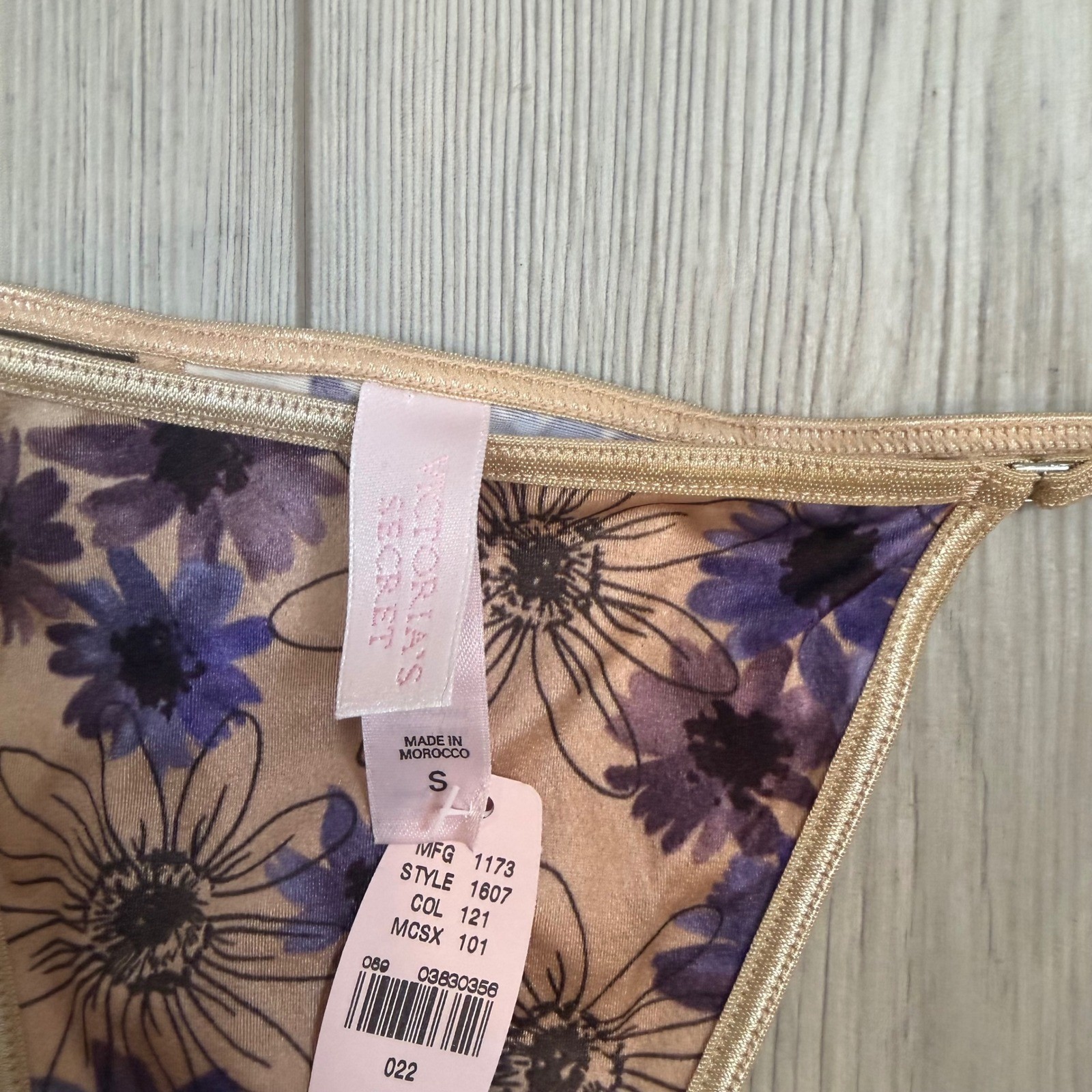 Vintage 2001 Victorias Secret Floral V-String Thong Panty Purple Tan Y2K NWT S