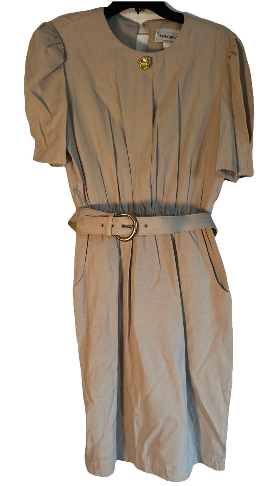Vintage Classic Apparel Made In USA Womens Size 12p Tan Dress Matching Belt