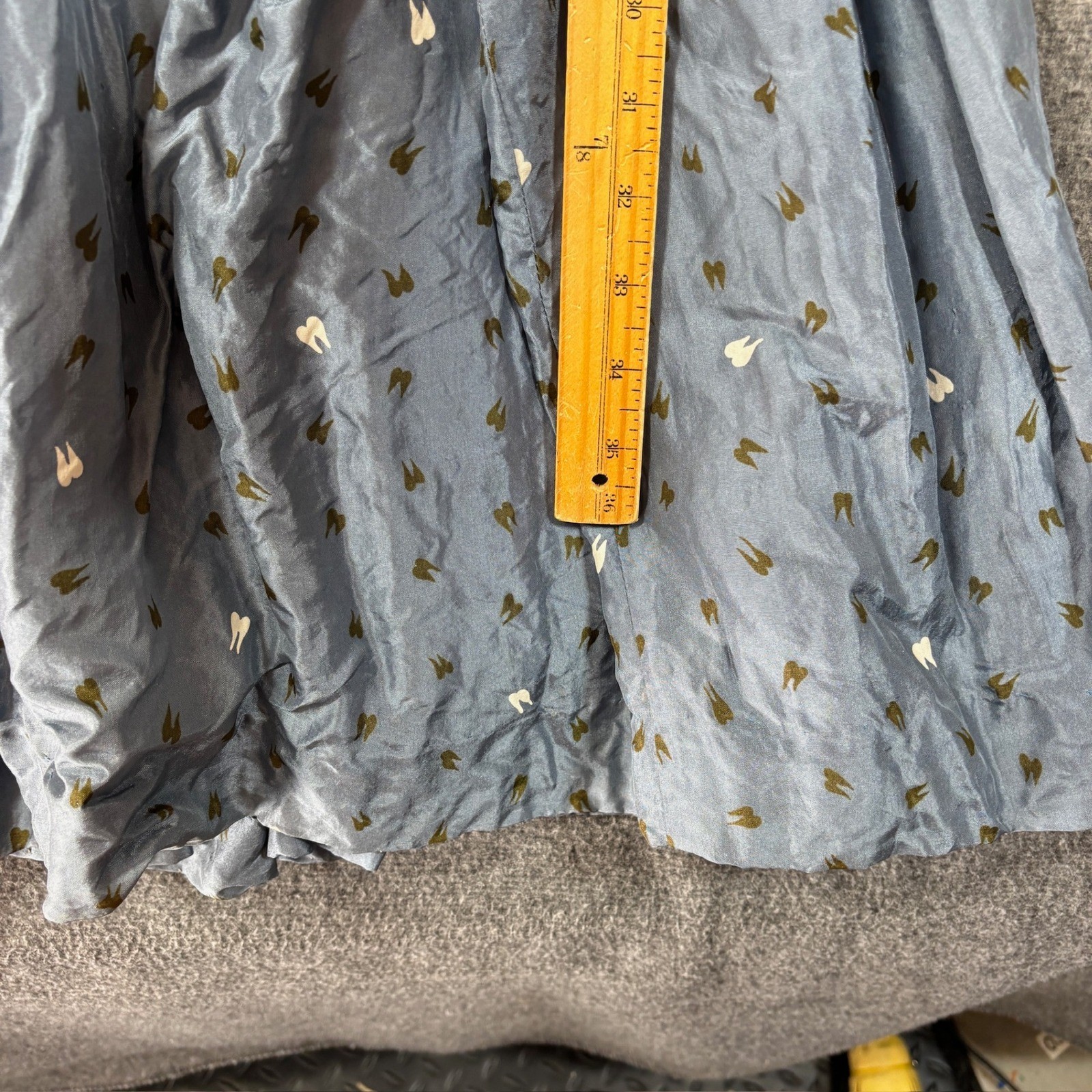 Vintage 50s Fit Flare Novelty Print Dress Blue Grey Silk Study Restoration Piece