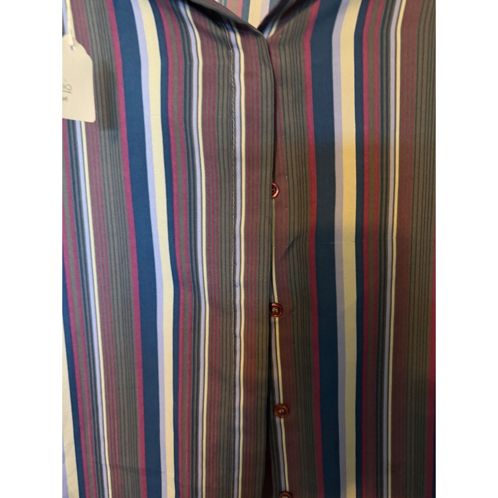 Vintage Vertical Multi Color Striped Long Sleeve Button Down Blouse Burgundy