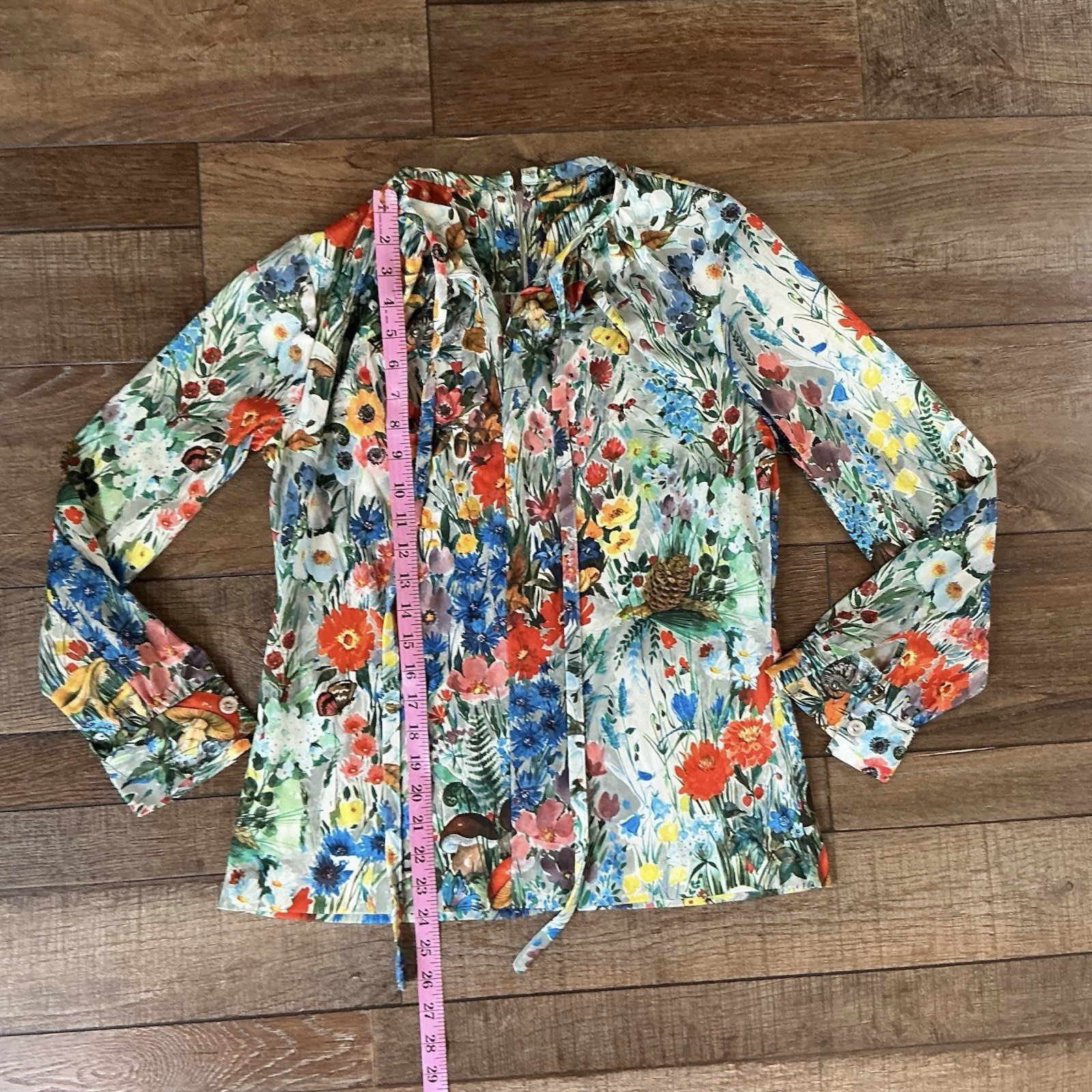 70s VTG Floral 2pc Set Blouse Skirt Size 14 Mushroom Butterfly Cottagecore #1D6