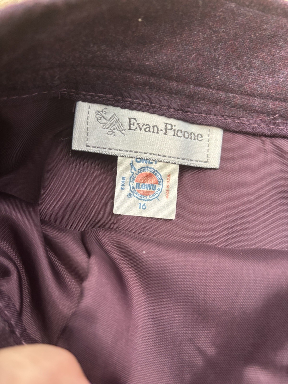 Vintage Evan Picone 3 Piece Suit Wool Mohair Purple Blazer Skirt Pants Size 16