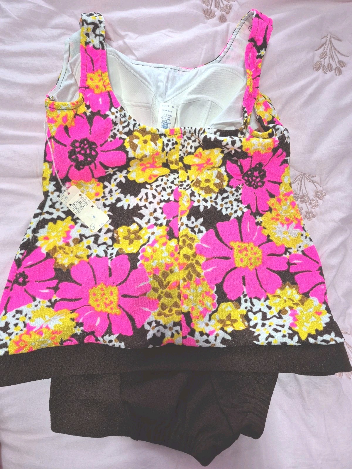 VINTAGE PSYCHEDELIC MOD FLORAL WOMENS 2 PC SWIMSUIT BATHING SUIT SZ 14/36-NEW!!
