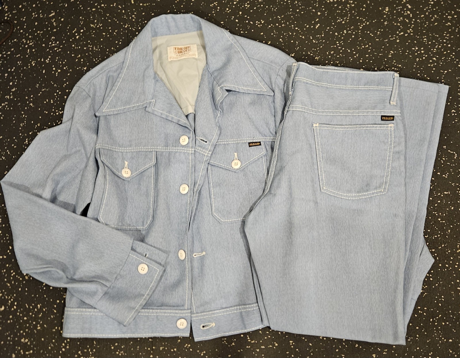 Vintage 70s 80s Farah Time out West blue jean jacket and bell bottom pants set