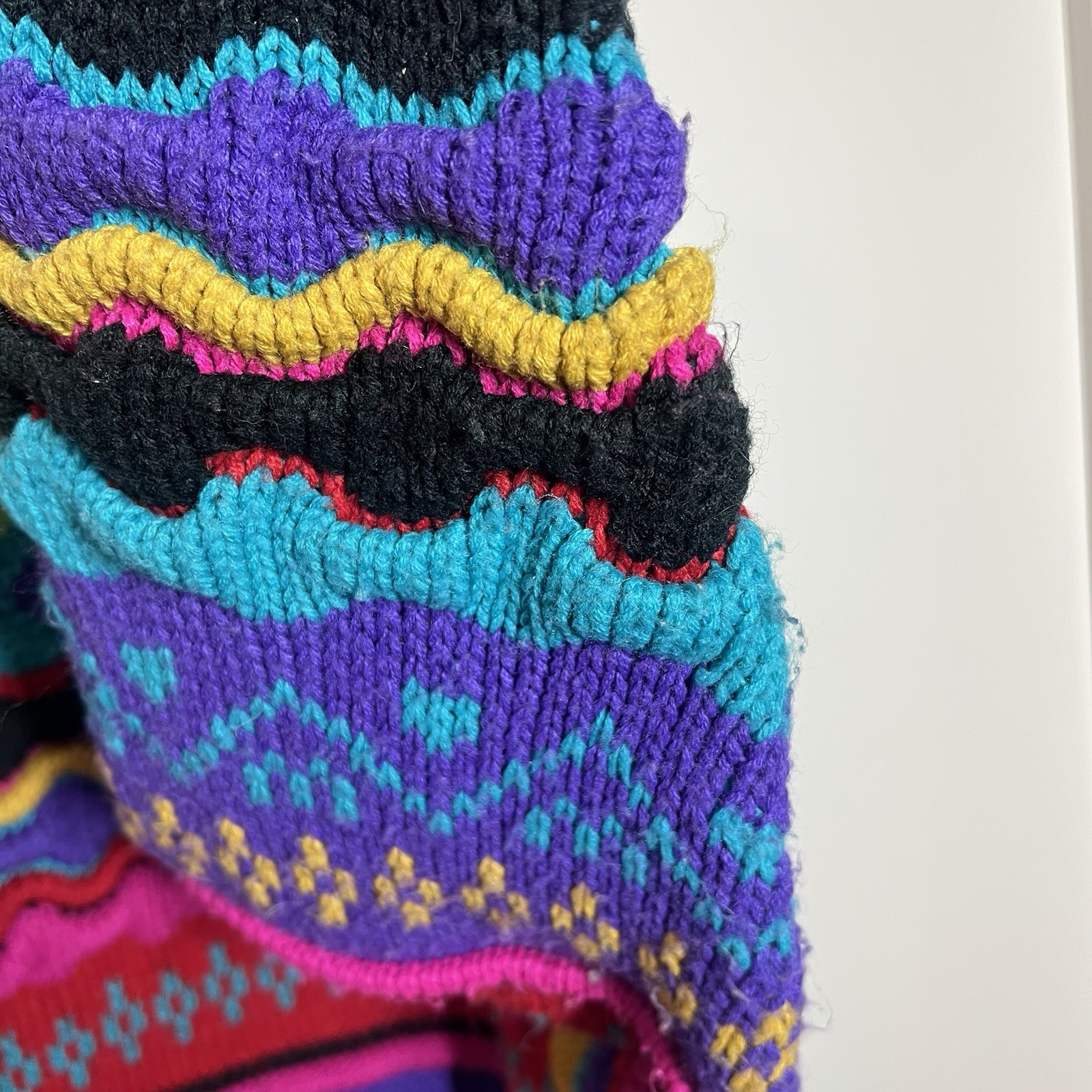 Vtg IVY Multi-color 3D Coogi Style Cable Knit Sweater Acrylic Size M Cosby Mock
