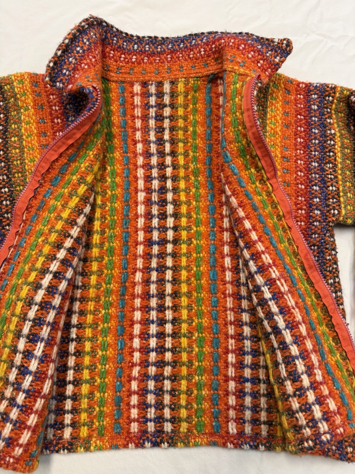 Ecuador Hand Knitted Full Zip Sweater Cardigan Handmade Rainbow Women’s SM / MED