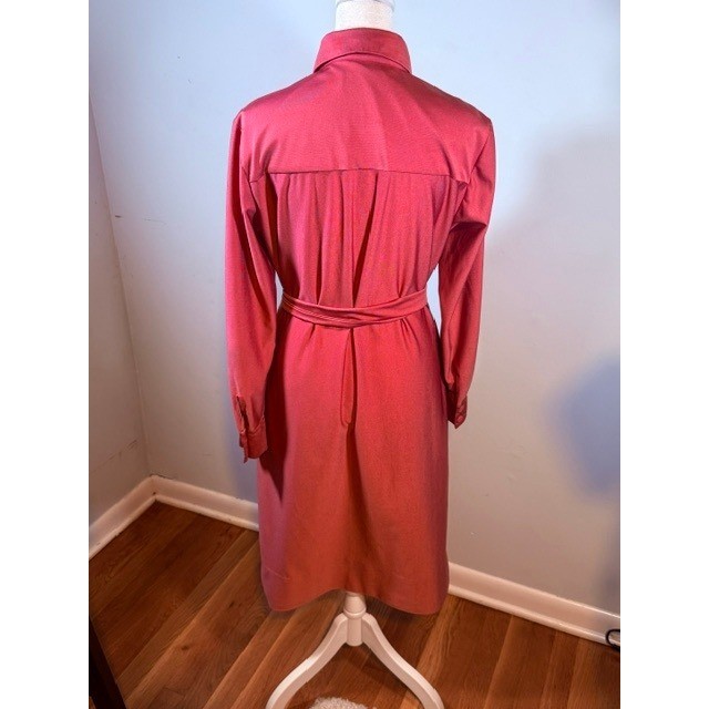 Lanvin Paris NY Vintage 70s Belted Midi Shirt Dress Size 14 Mauve Pink