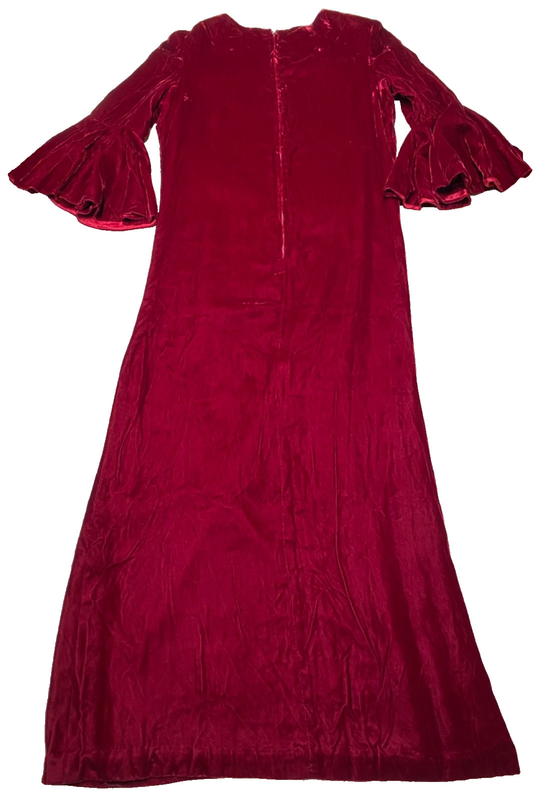 Vintage Velvet Dress 60s Maxi Handmade Red Burgundy Gothic Witchy Mod Glam 1960s