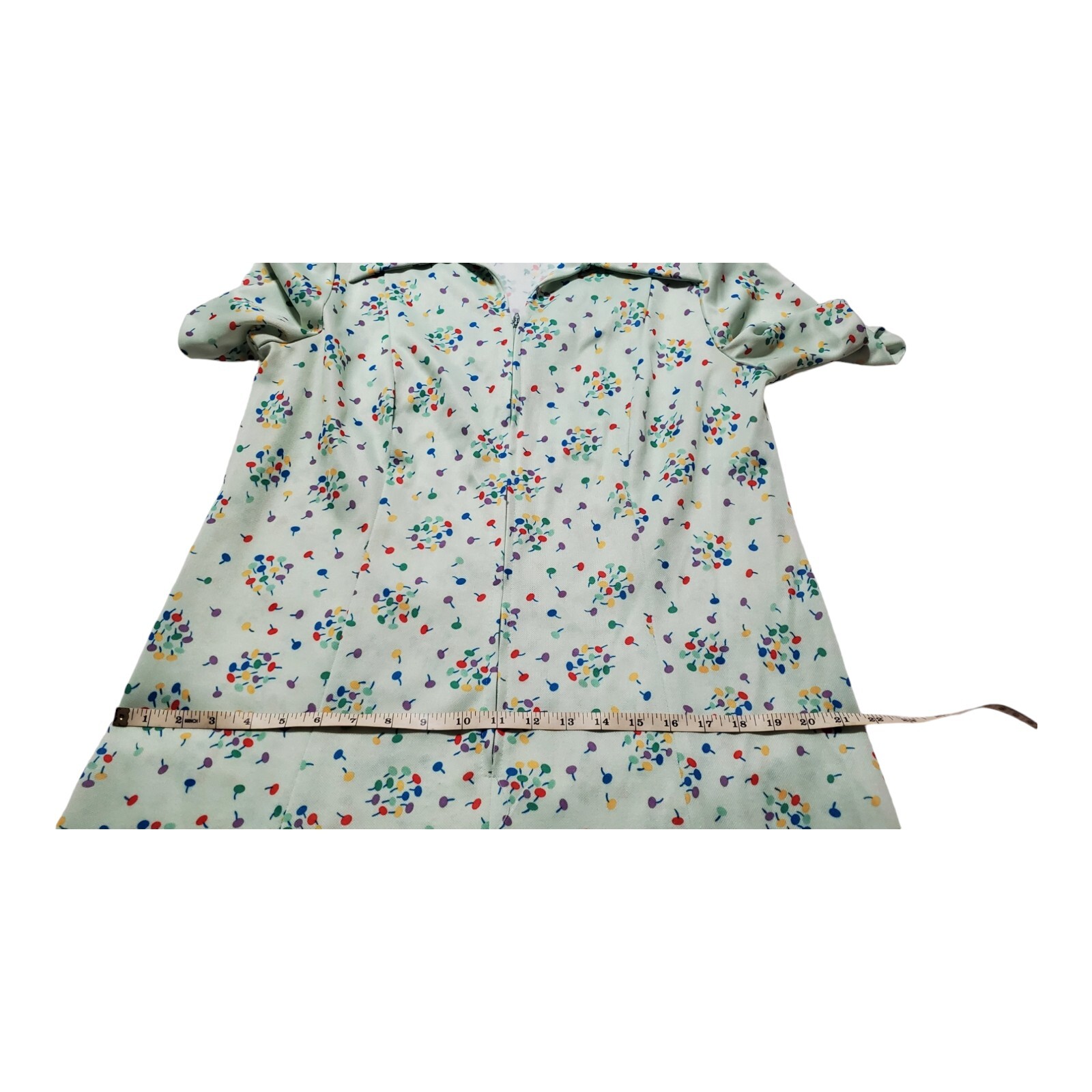 60s Shift Dress Green Mod Go Go Pattern Collared Colorful Lollipop Day Dress 18½