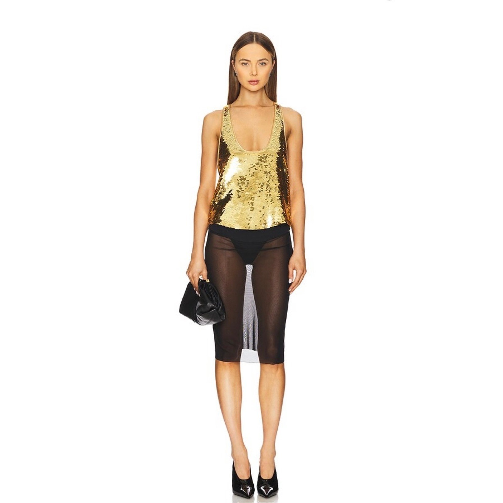 NWT Retrofete Mandy Gold Sequin Racerback Blouse Size XS Designer Luxury