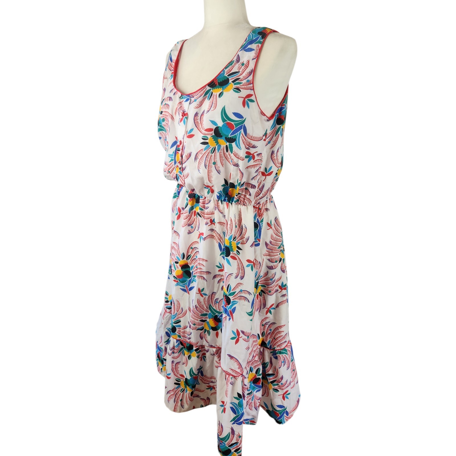 Vintage Items California Abstract Tropical Midi Sundress Sz 16 Retro Red Yellow