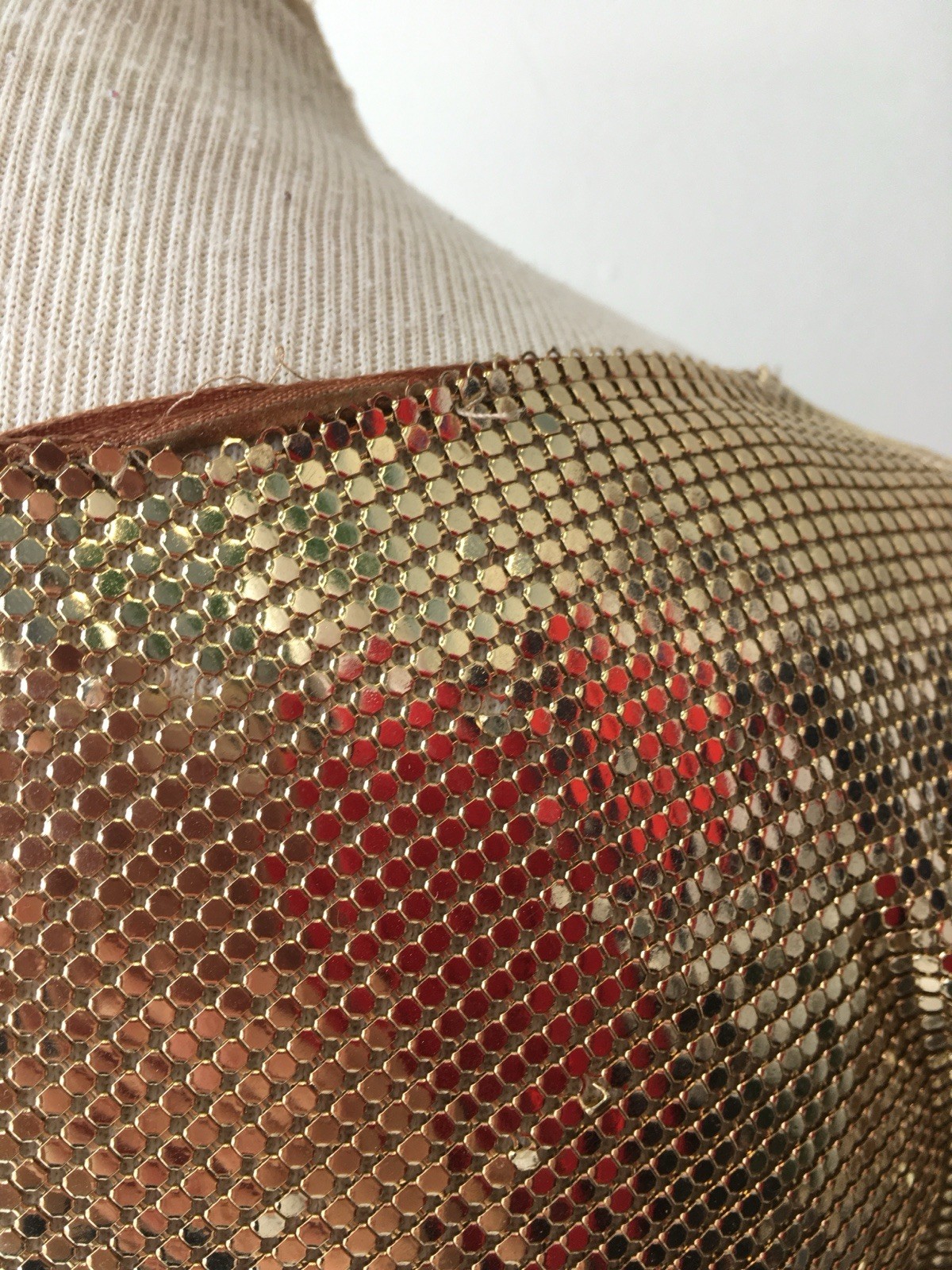 Whiting Davis Vintage Liquid Gold Mesh Chain Mail Draped Front Top 70s Disco S/M