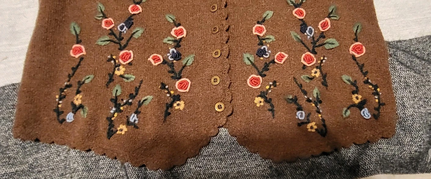 Vintage Koret Plus Size Cardigan Sweater Vest Button 1X XL Embroidered Flowers