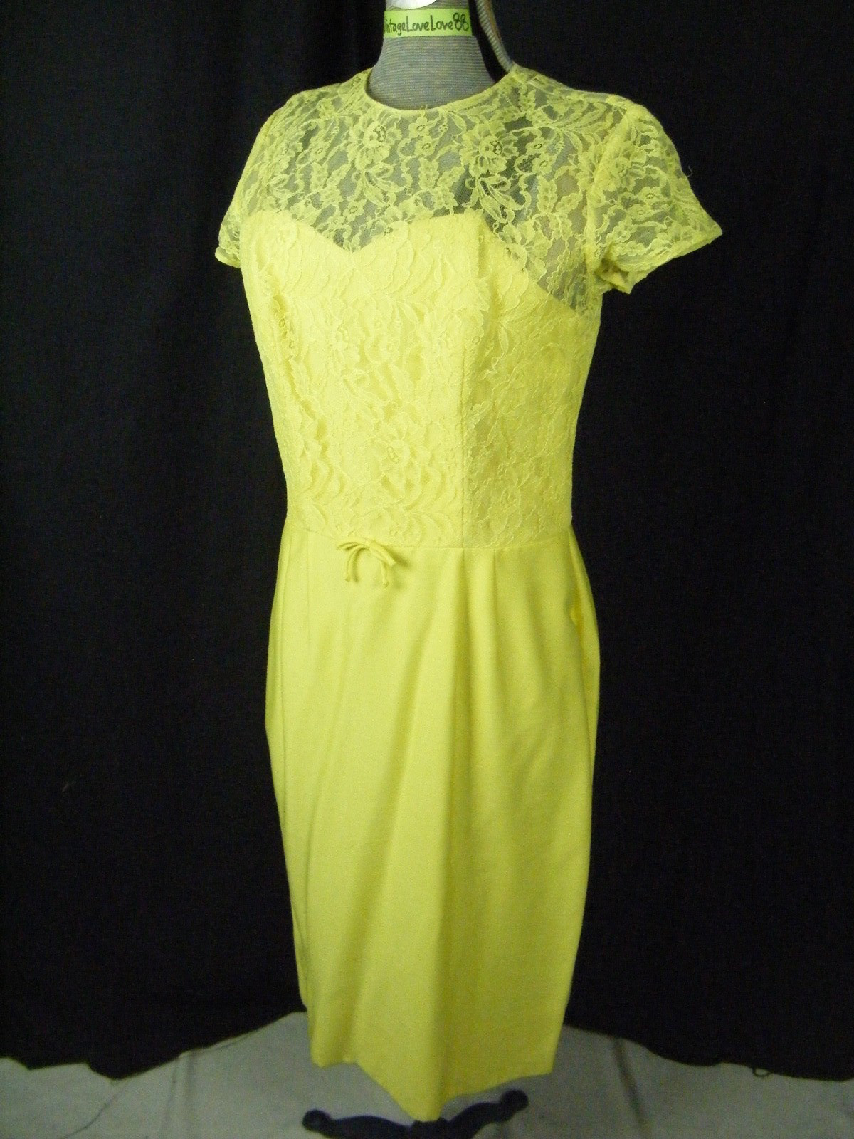 MARDI GRAS Vtg 60s Bright Yellow Illusion Lace Dress & Jacket-Bust 36/S