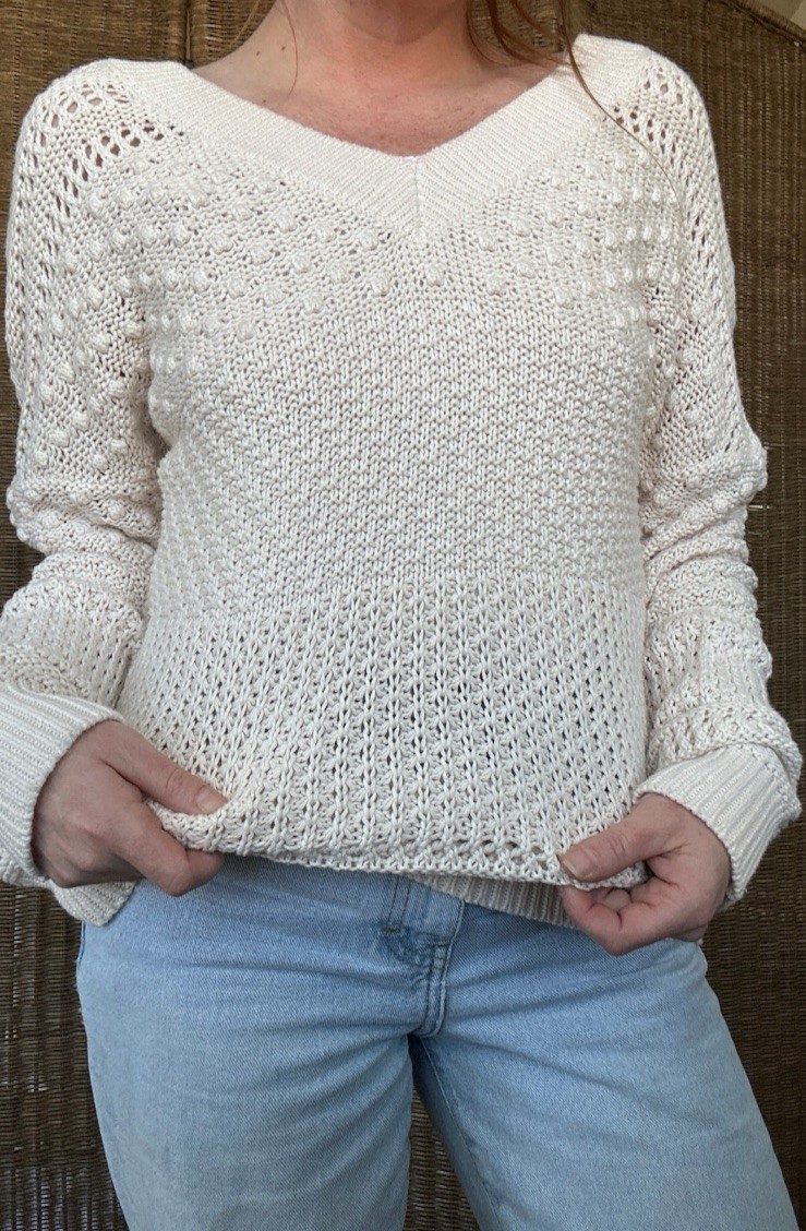 1990&rsquo;s Cream Cotton Knit Pullover Sweater – Soft, Knit, Casual, Top – Size Sm