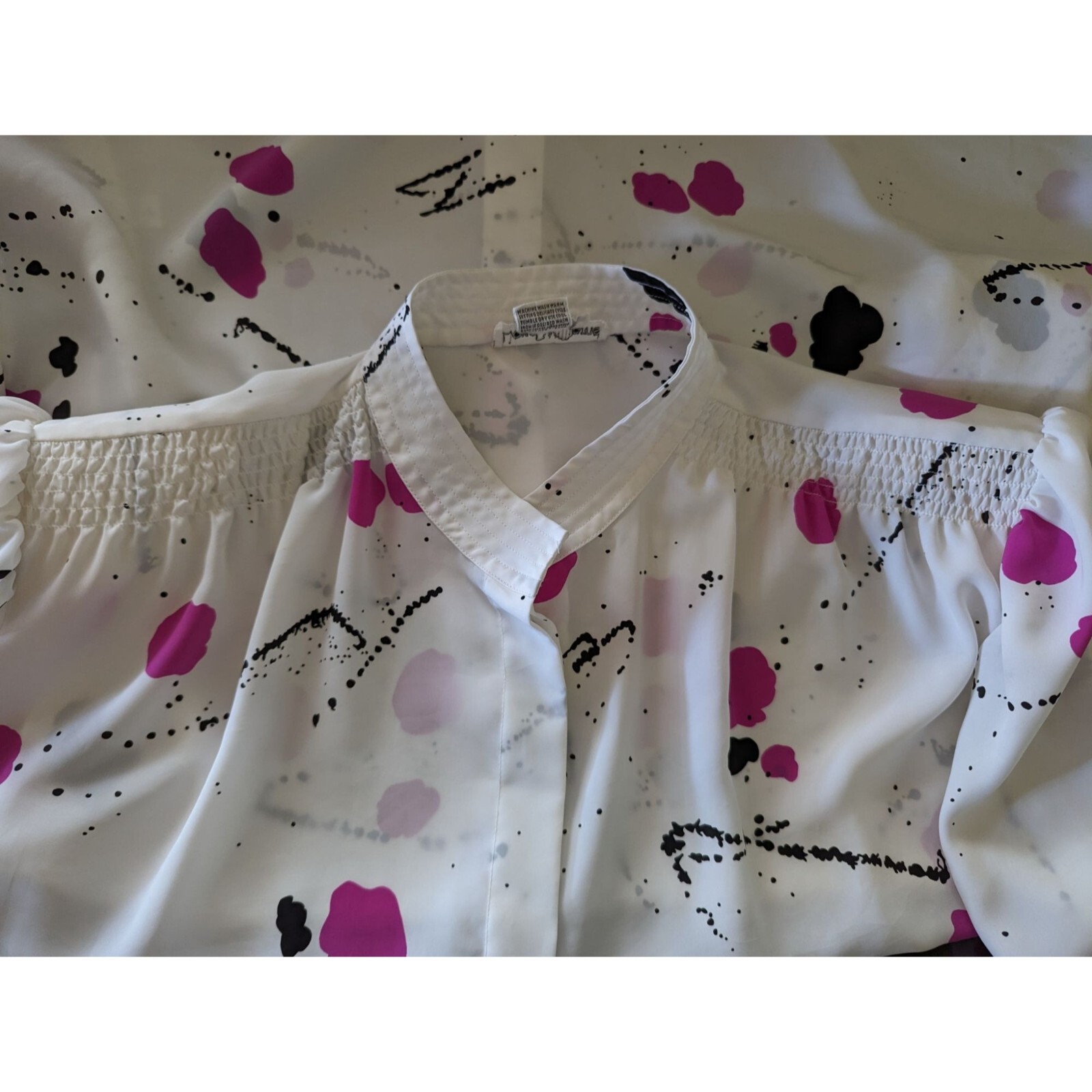 Lloyd Williams Vintage abstract splatter paint print white button up blouse 10