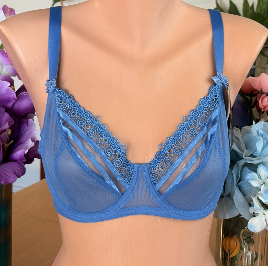 Wacoal 34D Blue Sheer Lace DELICATE NOTIONS Underwire Bra #855162 VINTAGE NWT