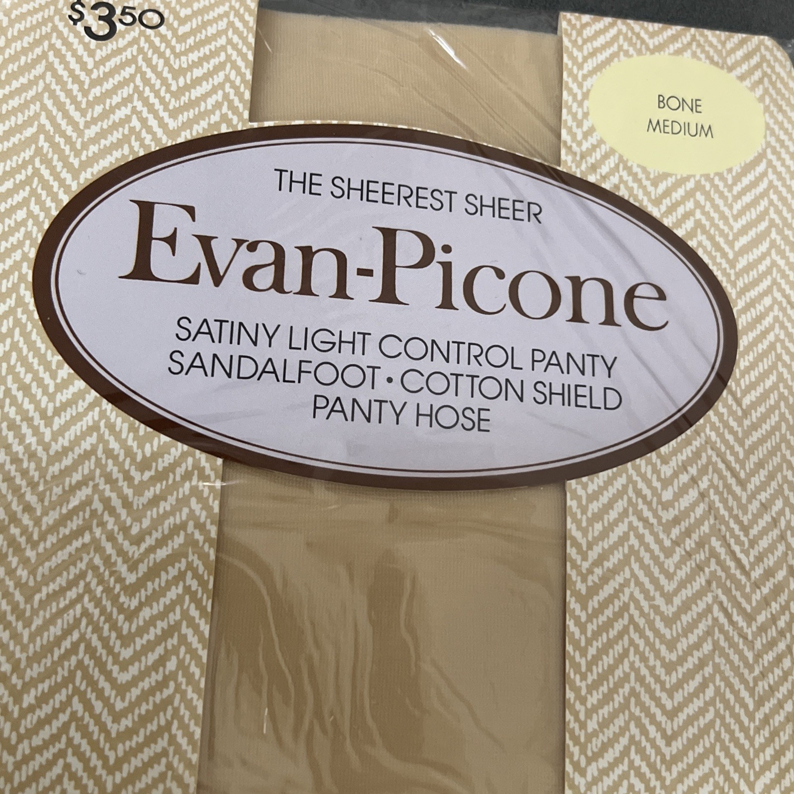 VTG Evan Picone Sheet Satiny Light Control Pantyhose Bone Sandalfoot Size Medium