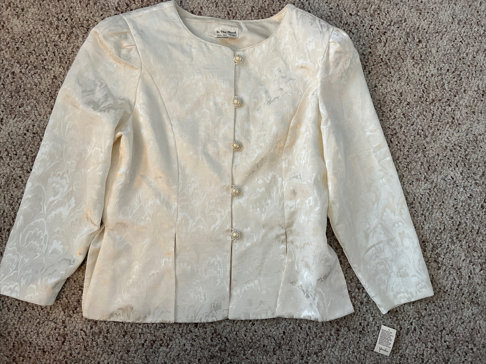 Vintage Women&rsquo;s In The Mood Cream Dress Jacket Size 18 NWT Faux Pearl/Diamonds