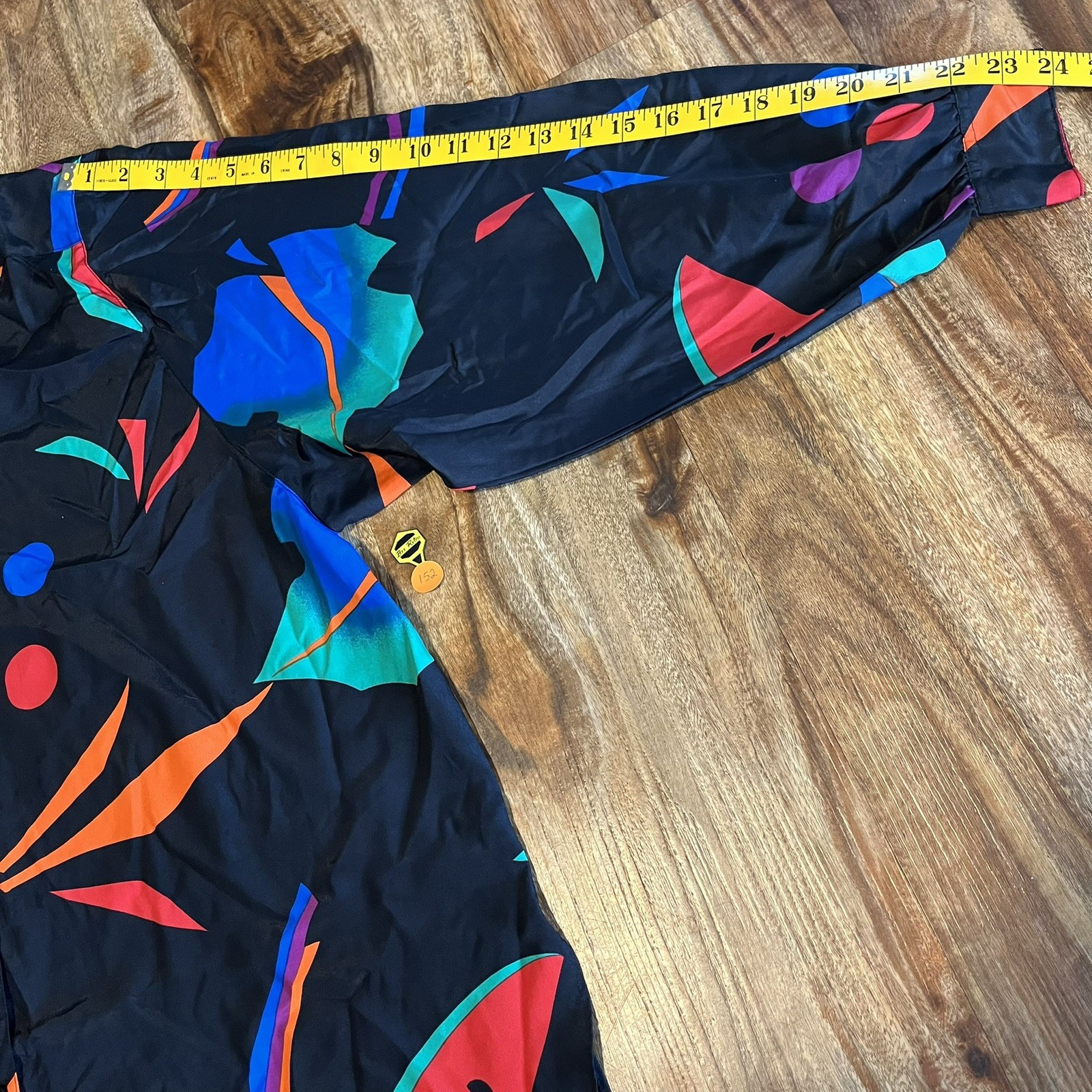 🔥VTG Shapely Button Front Long Sleeve Shirt Black Multicolor Abstract SZ L 🔥