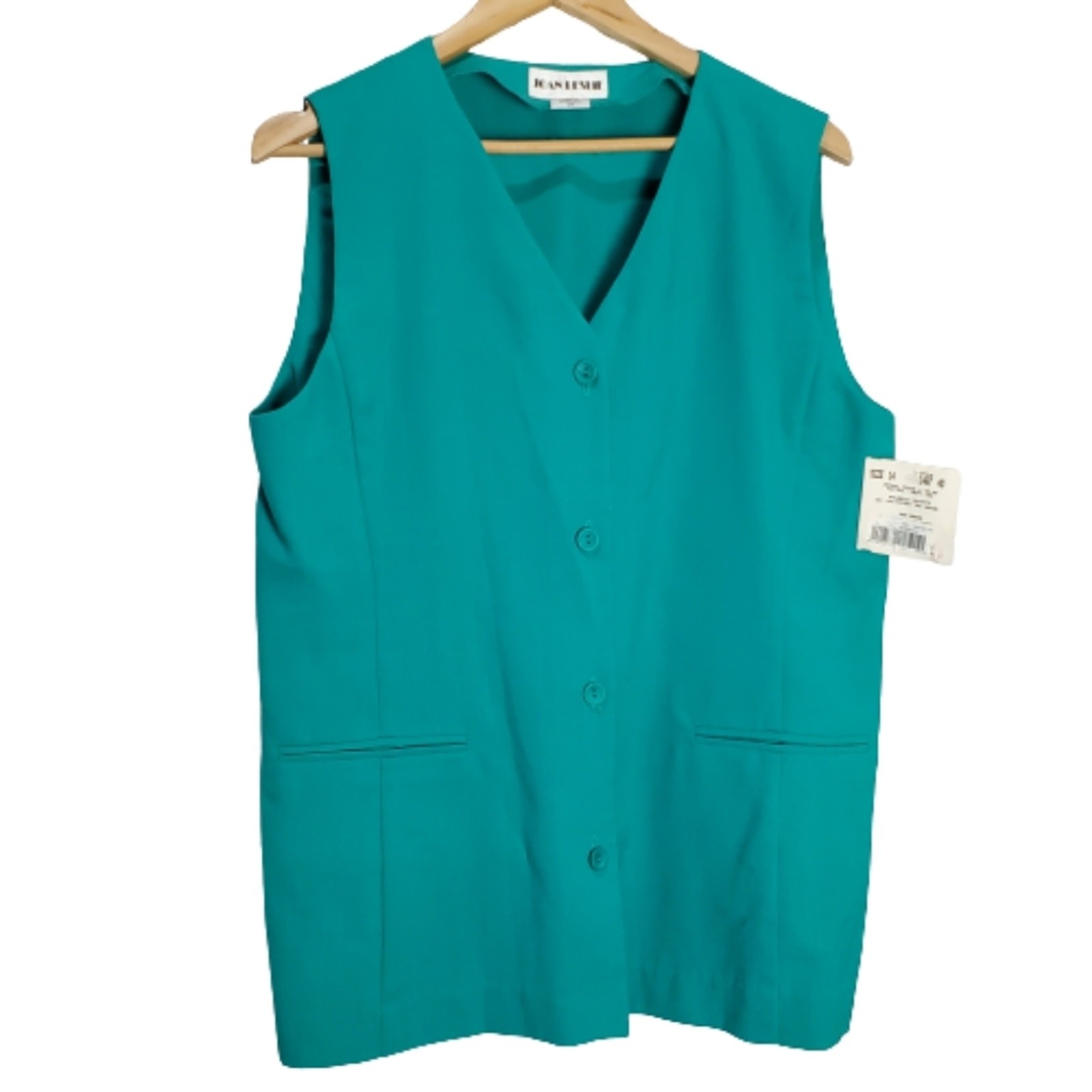 Vintage 80s Joan Leslie Blouse Womens Size 14 Sea Green Sleeveless Button Down
