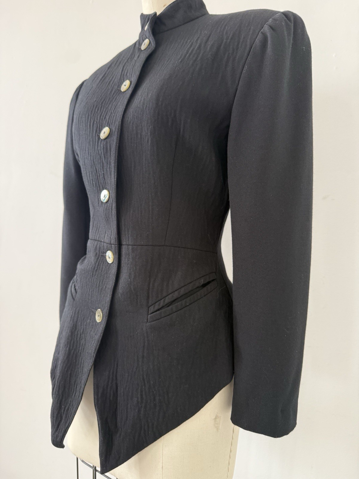 80s Avant Garde Paris Designer Premonville Dewavrin Fitted Wool Tailcoat Jacket