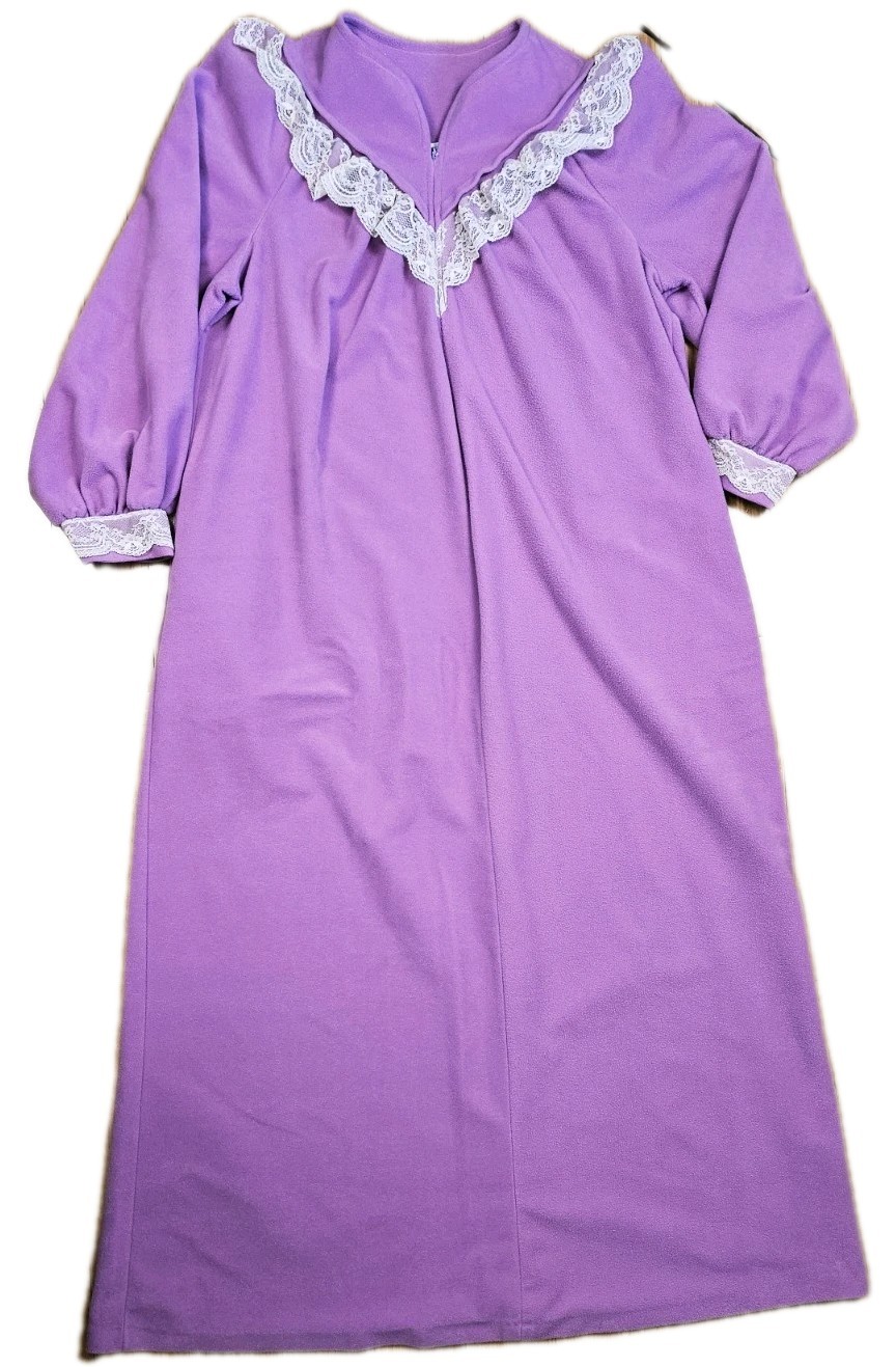 Vtg Sears Famous Bodies Women&rsquo;s L Robe Housecoat Pink/Lavender Lace Fleece Long