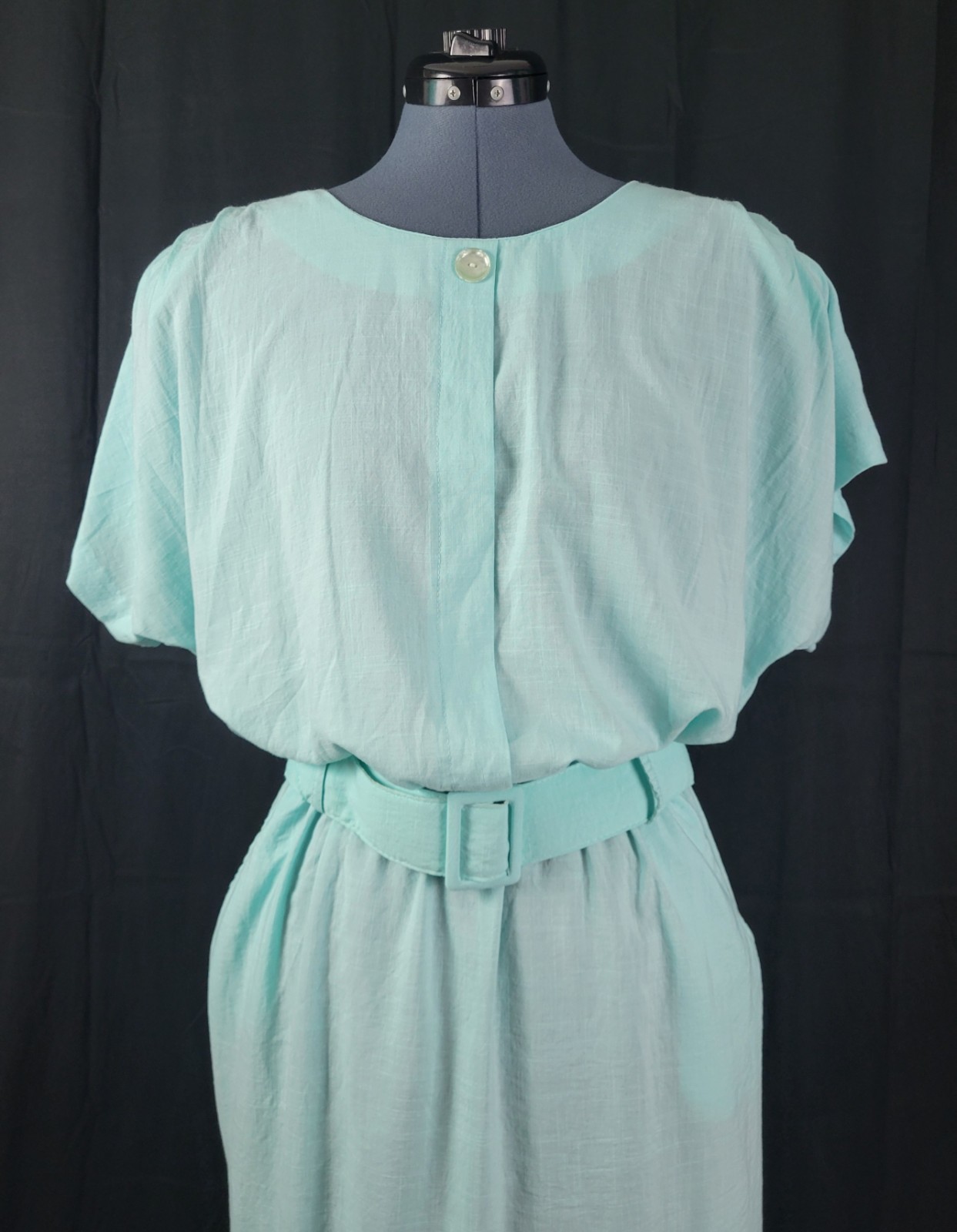 Vintage Stuart Alan Mint Green Blouson Dress w Slim Skirt & Belt Size 18