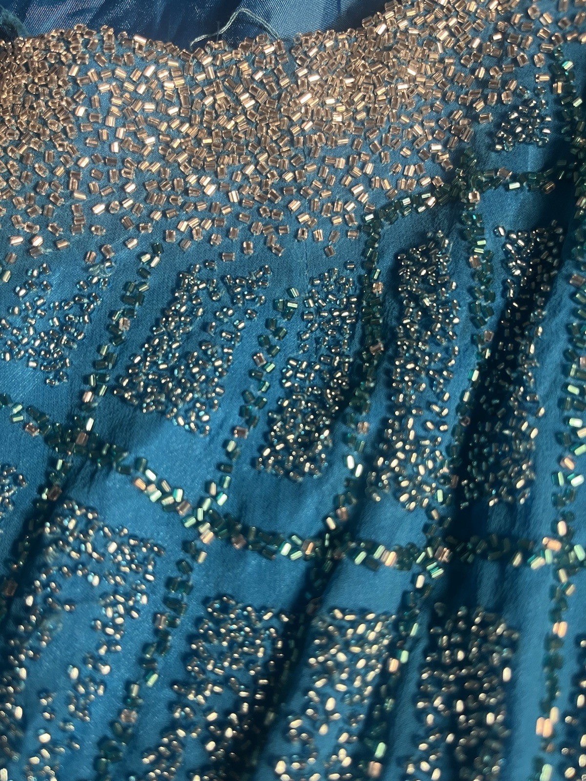 👉 Vintage Alyce Blue Beaded Evening Gown Size 6 Lace Up Back Floor Length Dress