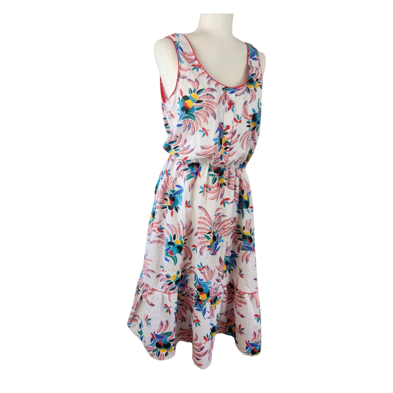 Vintage Items California Abstract Tropical Midi Sundress Sz 16 Retro Red Yellow