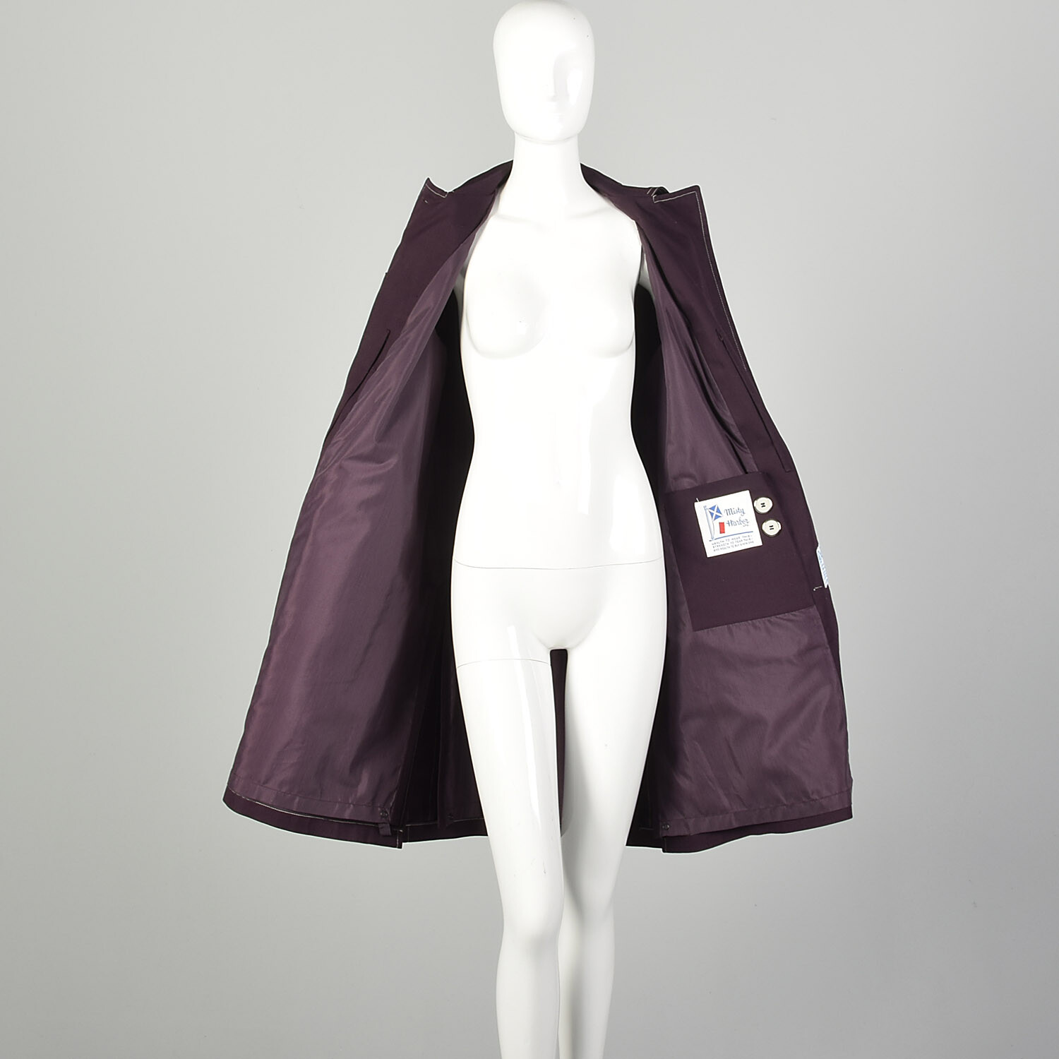 Medium 1960s Coat Plum Aubergine Mod Double Breasted Canvas Autumn VTG 60s