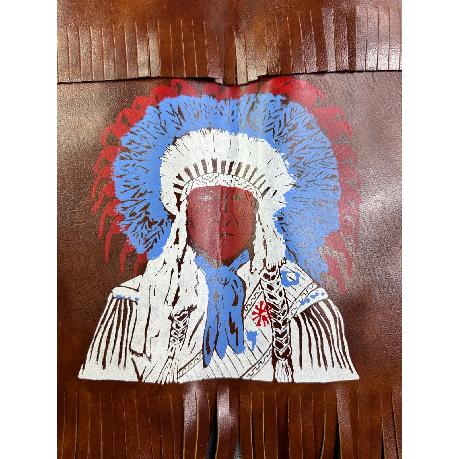 Vintage The Cherokees Qualla Reservation Brown Faux Leather Fringe Vest Chief 13