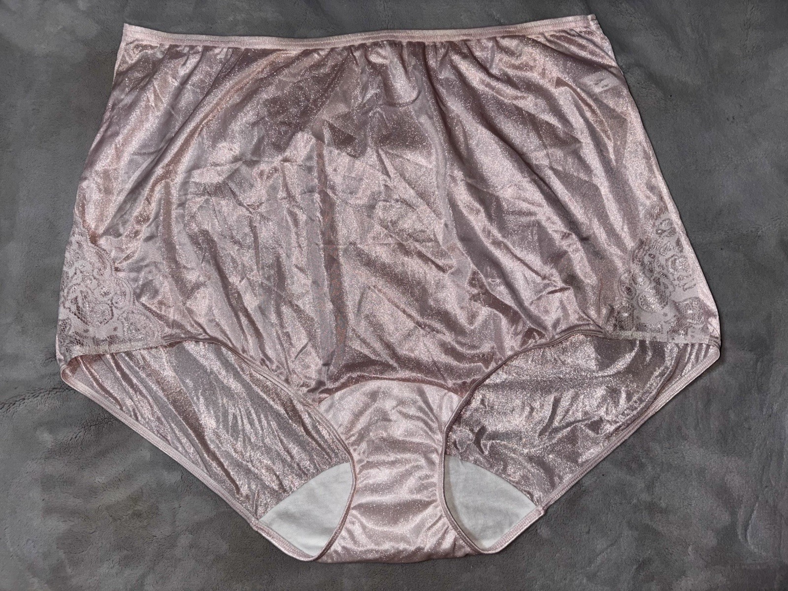 Vtg Shadowline Shiny Nylon & Lace Granny Panty Full Cut Brief Plus 3XL 3X New
