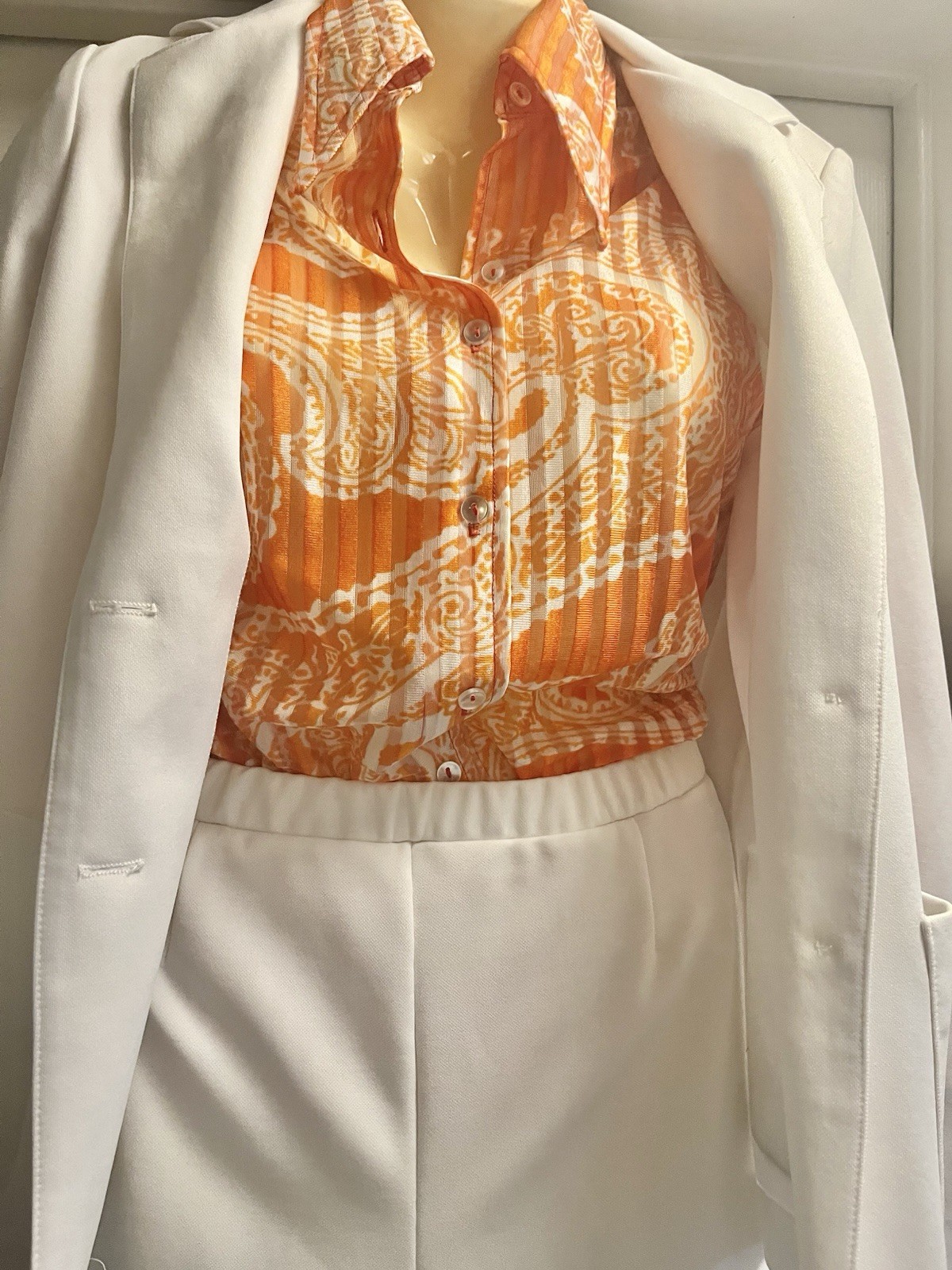 Vintage Devon White 3 Piece Suit Separates Jacket Skirt Pants & Blouse Size 7/8