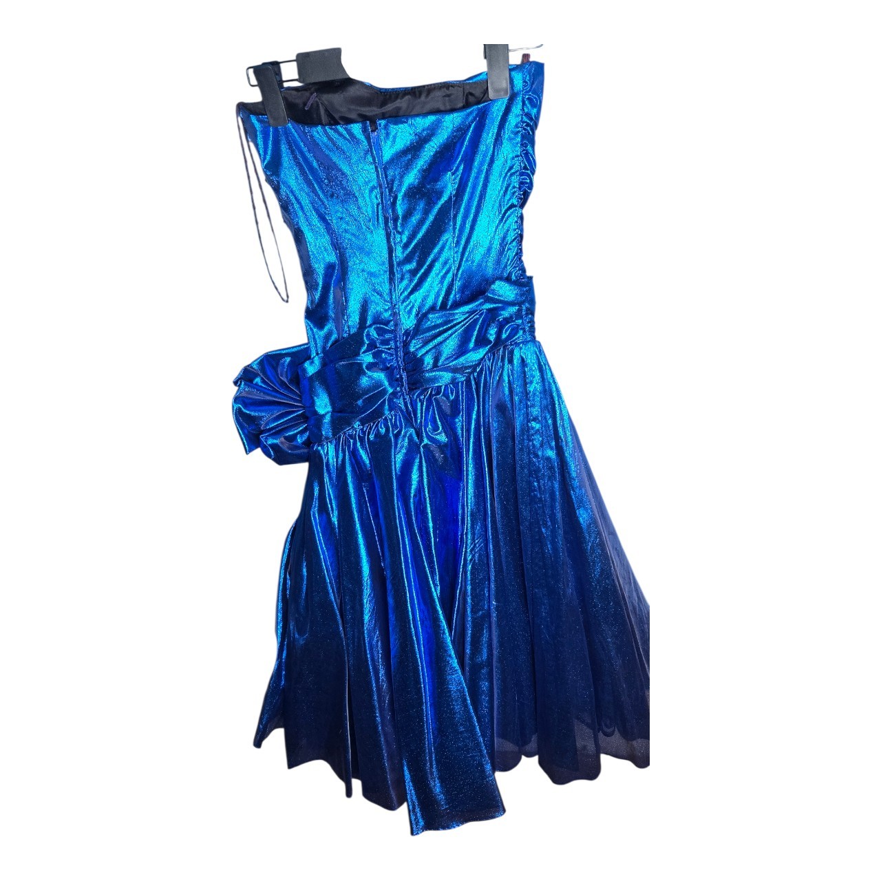 Vtg 80s Zum Zum Metallic iridescent Blue Lamé Foil Prom Party Dress Sz 4