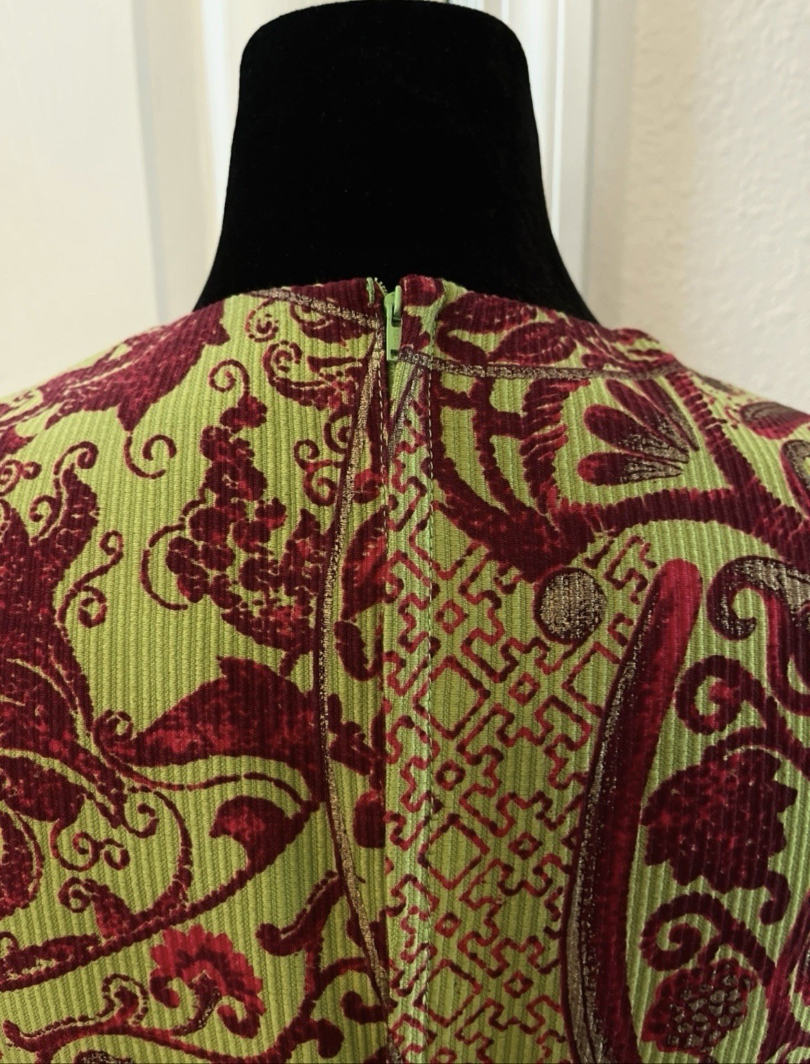 Vintage VERSACE Green & Red Floral Long Sleeve Dress, Made In Italy, Signed